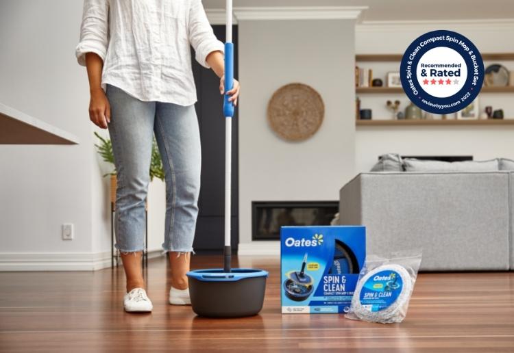 Women holding the Spin & Clean Mop for the Oates Spin & Clean Spin Mop & Bucket Set Review