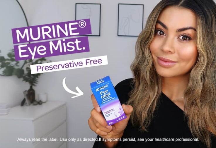 Lady holding Murine Eye Mist box.