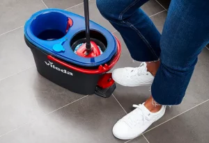 Mopping with the Vileda Rinse Clean Spin Mop & Bucket System.