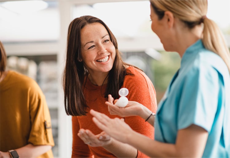 Woman talking with a friend.